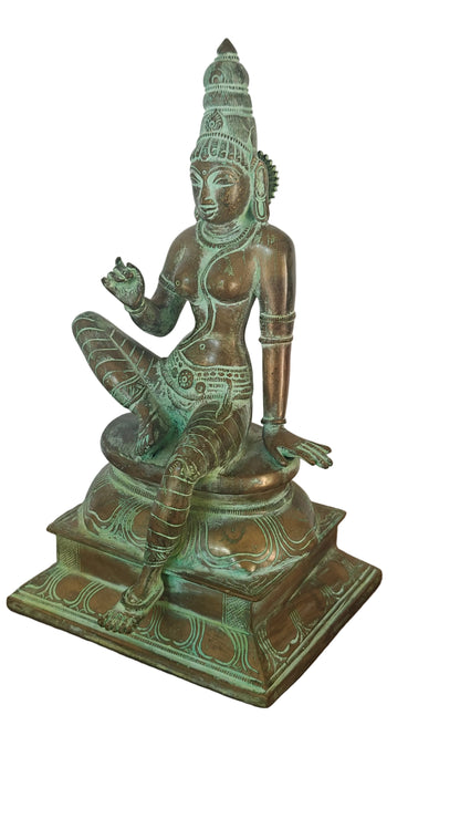 Handcrafted Brass Parvati Statue | Seated Goddess in Lalitasana | Divine Feminine | 12 inch