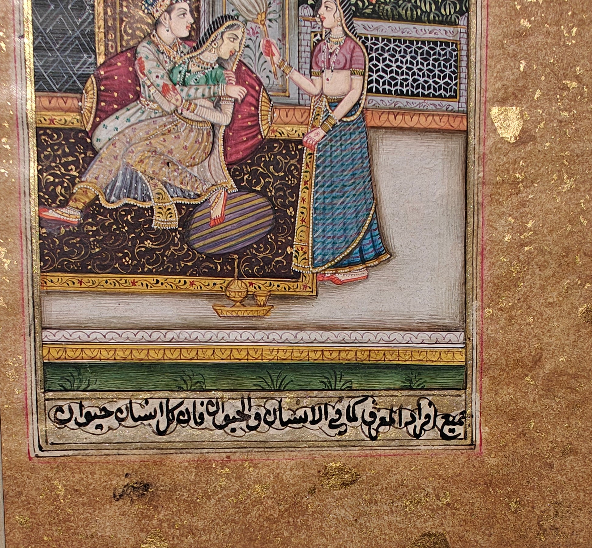 Royal couple in terrace chamber miniature painting on paper styled with decor accessories