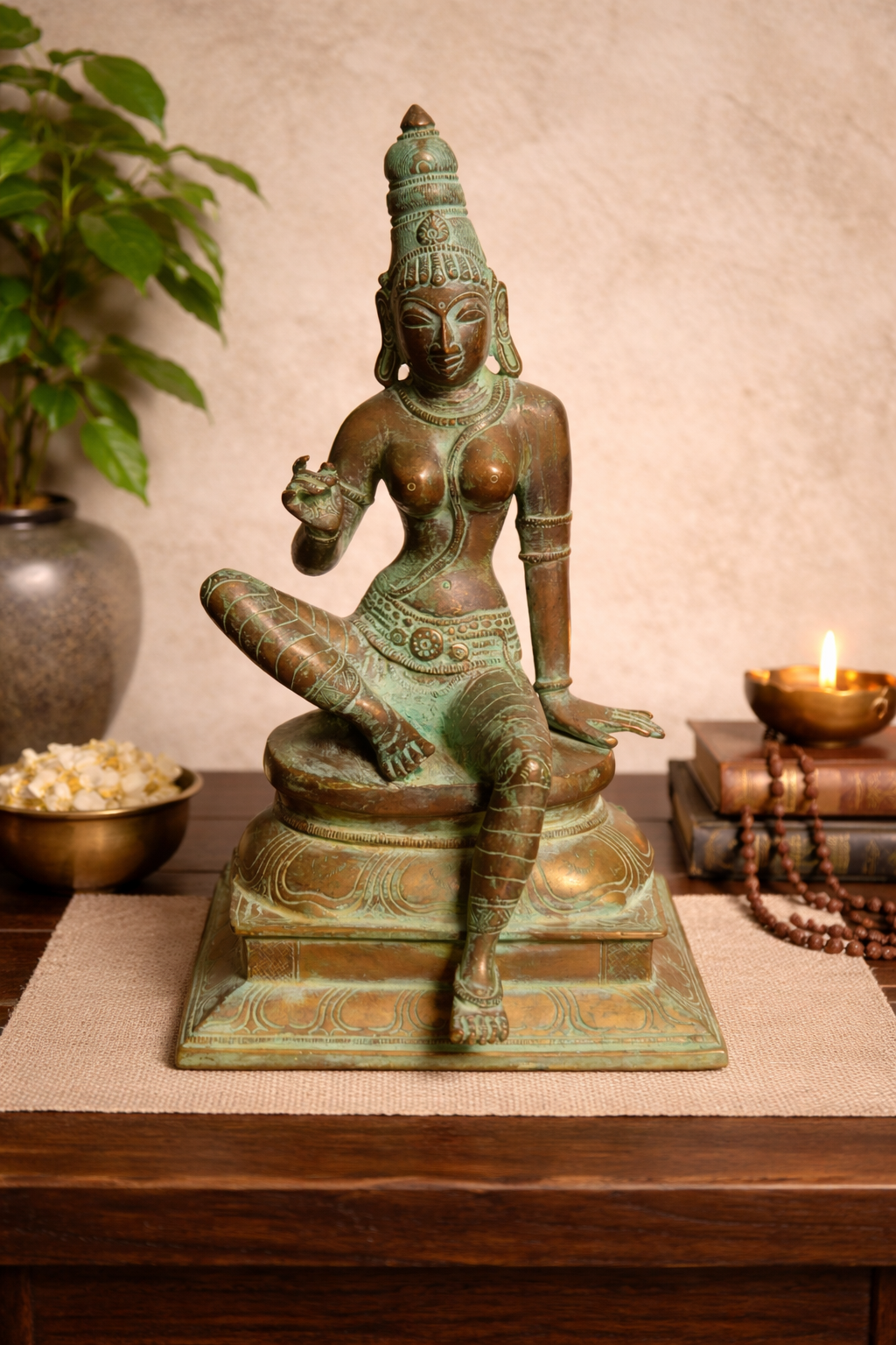 Handcrafted Brass Parvati Statue | Seated Goddess in Lalitasana | Divine Feminine | 12 inch