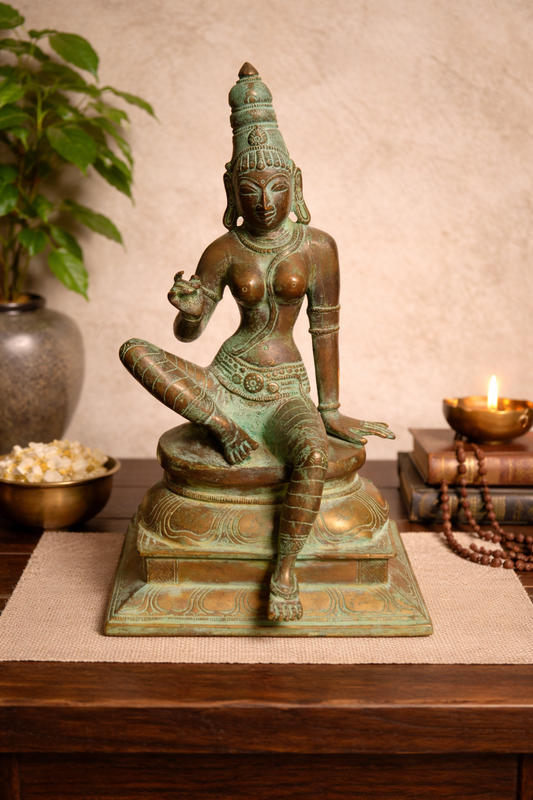 Handcrafted Brass Parvati Statue | Seated Goddess in Lalitasana | Divine Feminine | 12 inch