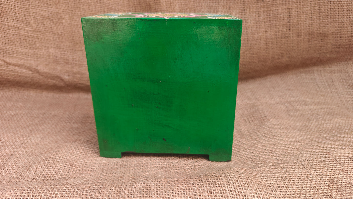 Handcrafted Painted Wood Chest with 4 Drawers | Red Yellow Green Purple | Decorative Storage