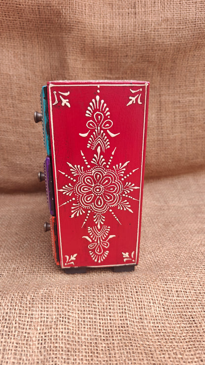 Handcrafted Painted Wood Step Ladder Chest | 6 Drawers | Multicolour Indian Folk Art