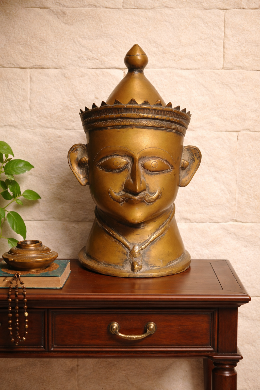 Handcrafted Brass Shiva Head Sculpture | Meditating Lord Shiva | Third Eye | 13.5 inch