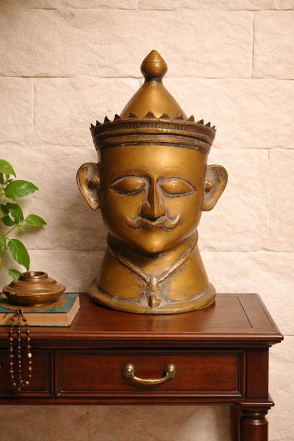 Handcrafted Brass Shiva Head Sculpture | Meditating Lord Shiva | Third Eye | 13.5 inch