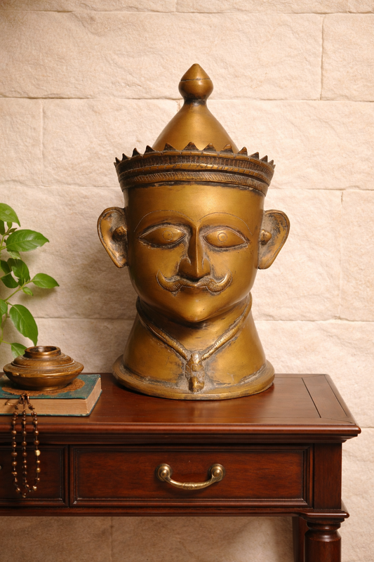 Handcrafted Brass Shiva Head Sculpture | Meditating Lord Shiva | Third Eye | 13.5 inch