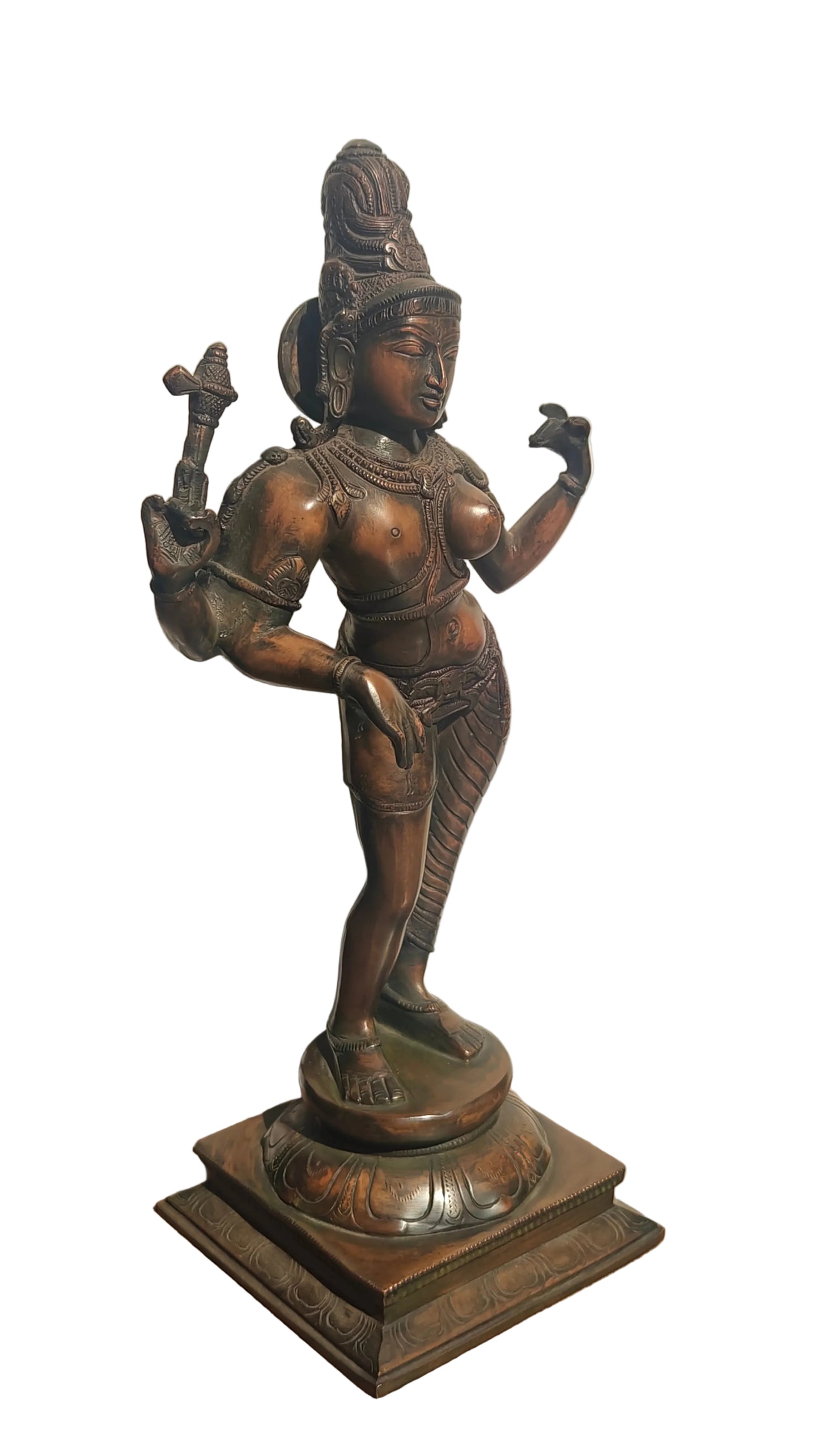 Brass Ardhanarishvara Statue | Shiva Parvati United Form Idol | 16 inch Handcrafted Hindu Sculpture
