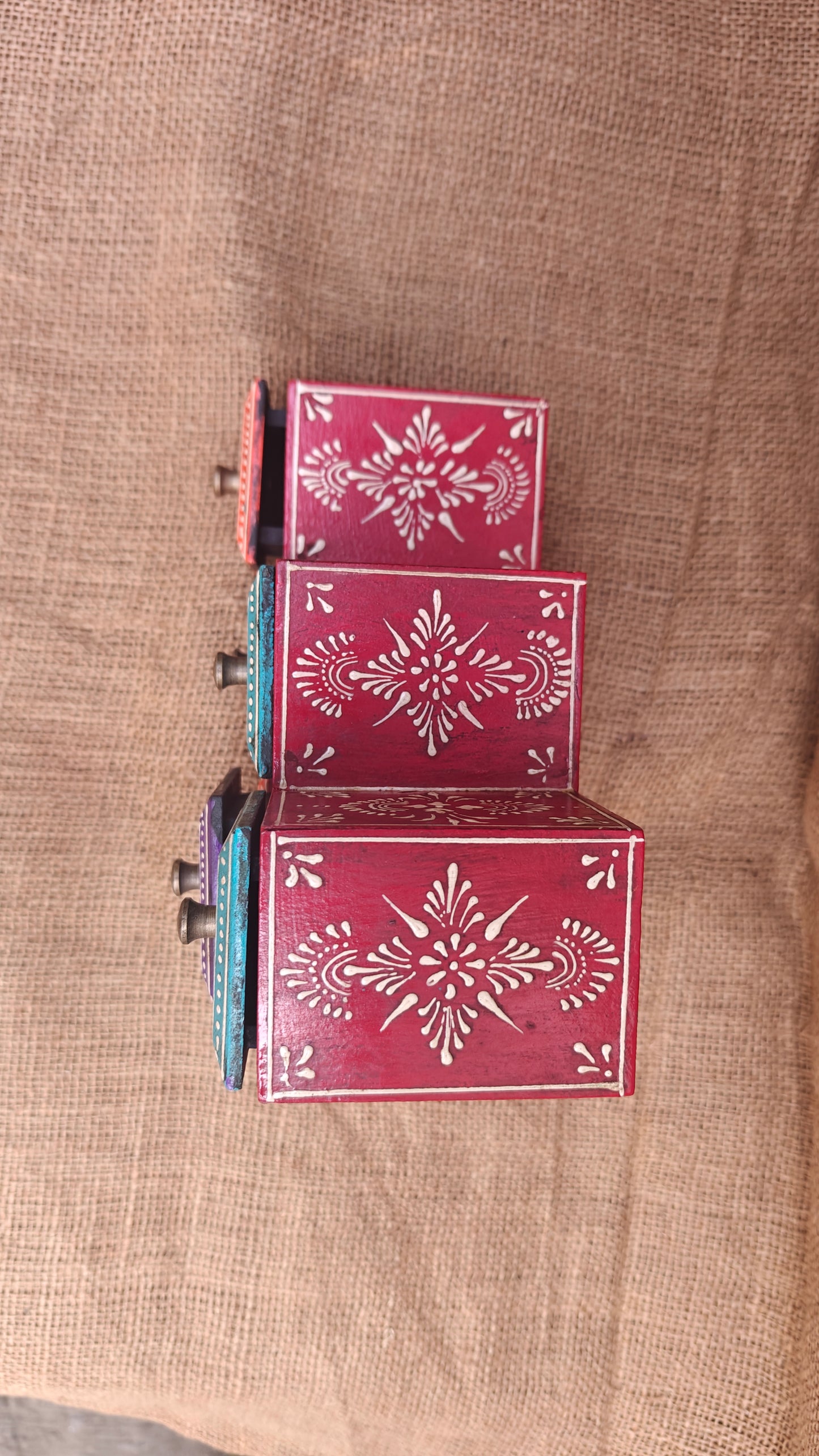 Handcrafted Painted Wood Step Ladder Chest | 6 Drawers | Multicolour Indian Folk Art