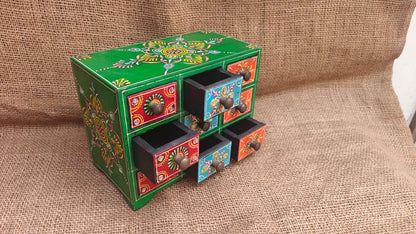 Handcrafted Painted Wood Chest with 9 Drawers | Multicolour | Large Decorative Storage
