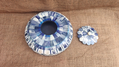 Bone Inlay Tobacco Box | Blue Bone & White Resin | Handcrafted Decorative Box | 8x8 inch