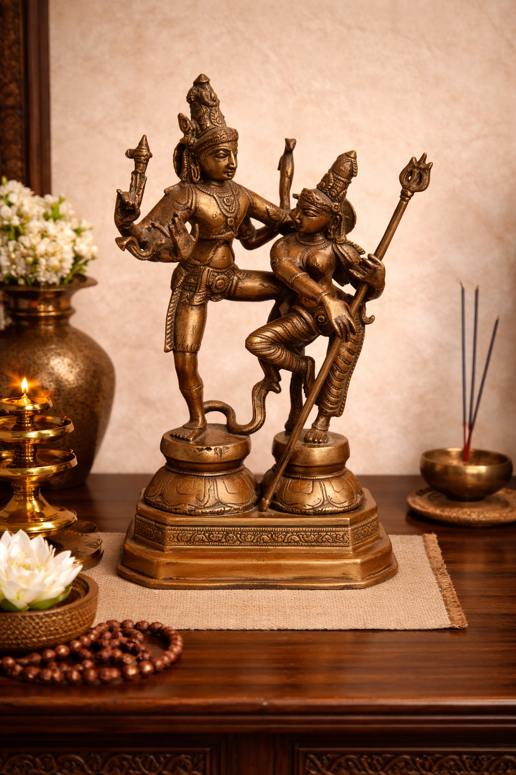 Handcrafted Brass Shiva Parvati Standing Statue | Divine Union | Uma Maheshwar | 13 inch