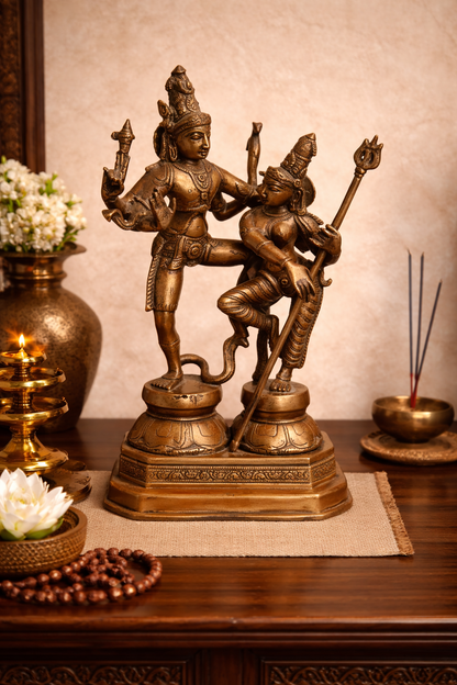 Handcrafted Brass Shiva Parvati Standing Statue | Divine Union | Uma Maheshwar | 13 inch