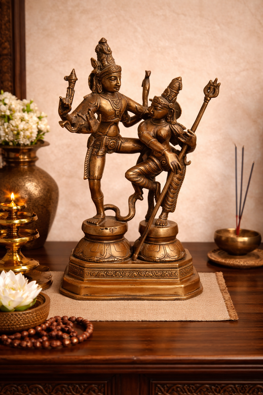 Handcrafted Brass Shiva Parvati Standing Statue | Divine Union | Uma Maheshwar | 13 inch