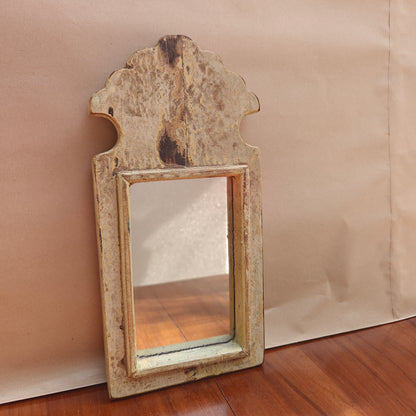 Vintage antique patina crown-top mirror, 30.5 x 15 cm, front view