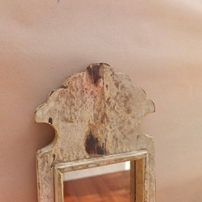 Side profile of vintage antique patina mirror showing frame depth