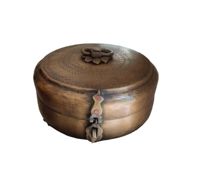 Vintage brass chapati box with natural aged patina, 60 years old