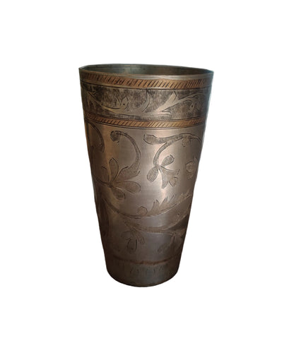 Vintage brass tumbler with natural aged patina, approximately 60 years old