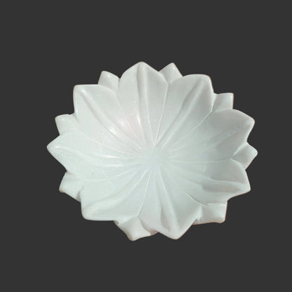 White marble chrysanthemum bowl side view layered petals India