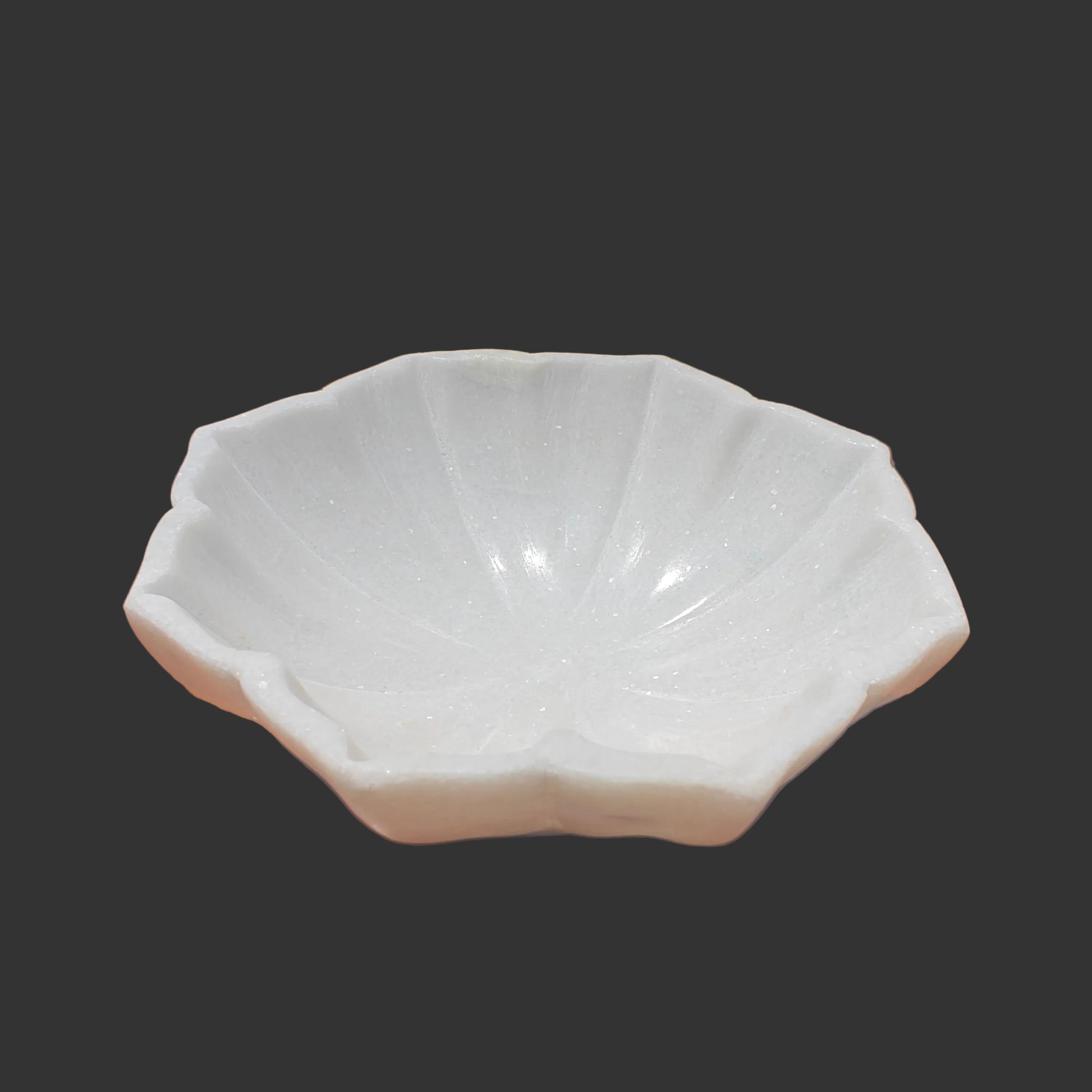 White marble clam shell bowl top view decorative puja plate India