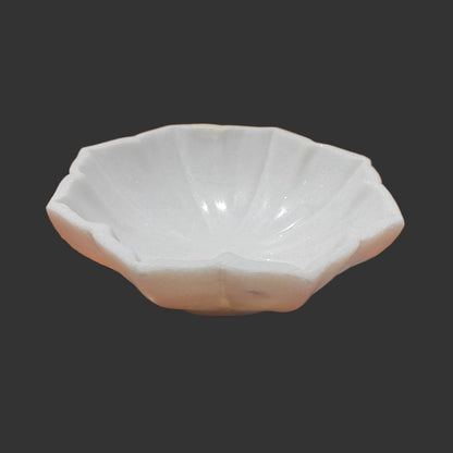 White marble clam shell bowl hand-carved natural form decorative puja and fruit bowl 9x9x2.5 inch