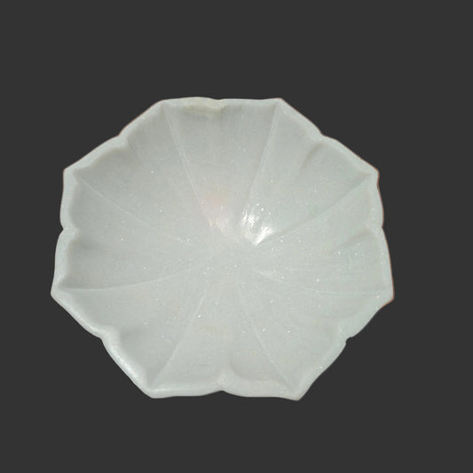 White marble clam shell bowl side view organic natural form