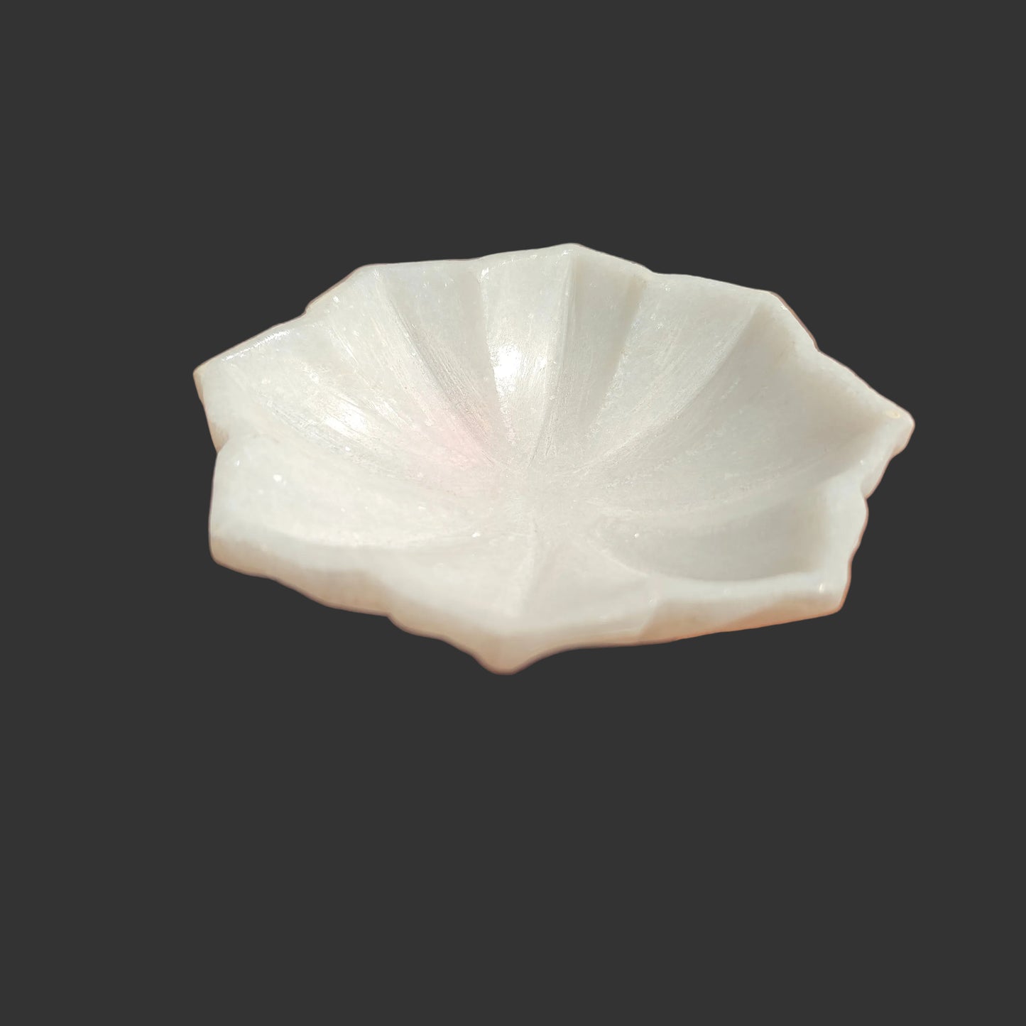 White marble flower bowl hand-carved scalloped edge decorative puja offering bowl 4.5x4.5x2 inch
