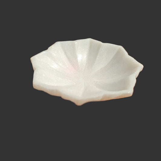 White marble flower bowl hand-carved scalloped edge decorative puja offering bowl 4.5x4.5x2 inch