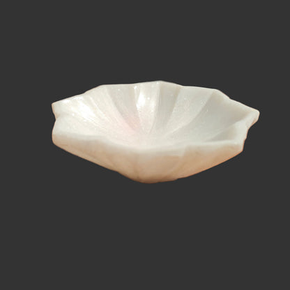 White marble flower bowl side view deep basin scalloped edge India
