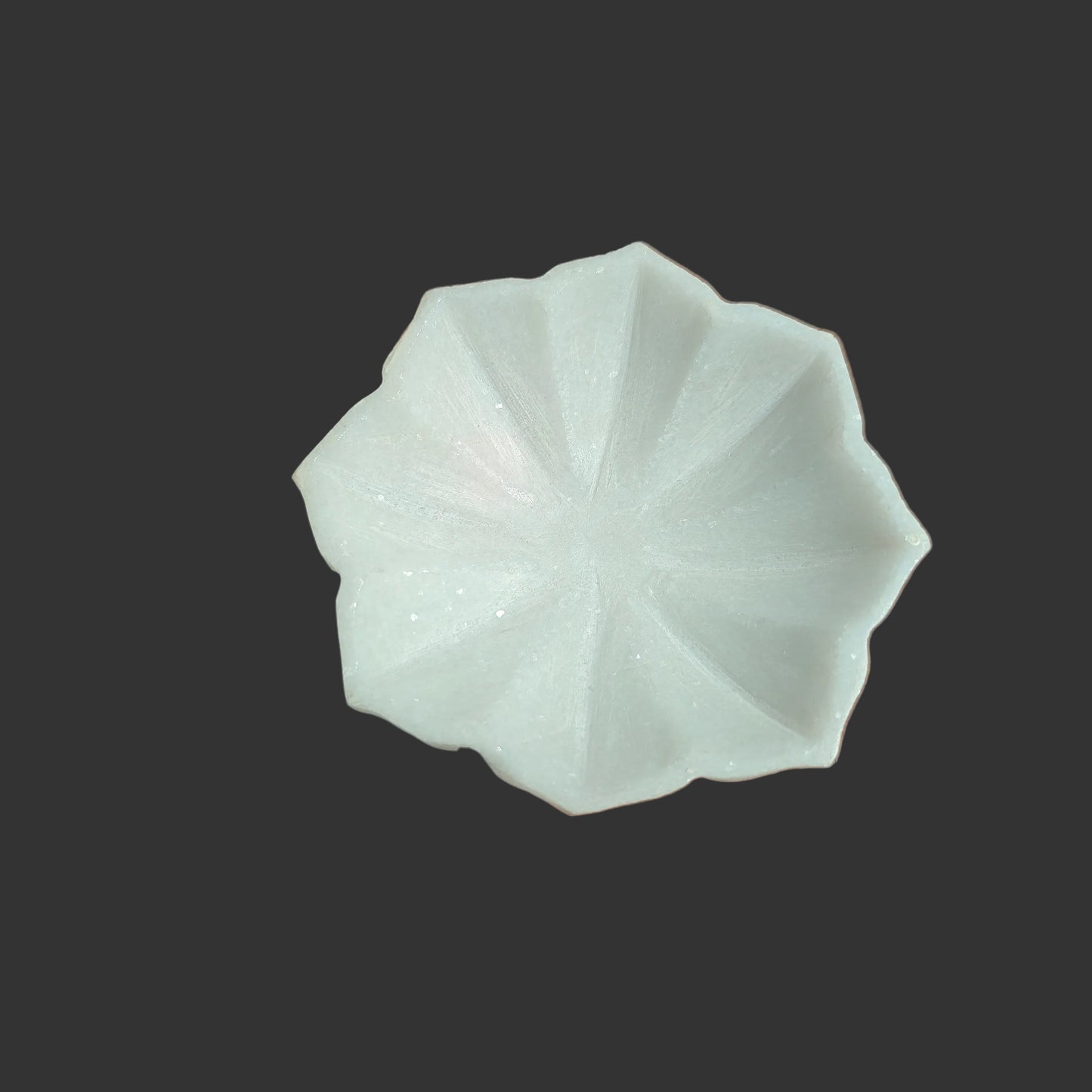 White marble flower bowl top view scalloped petal design Rajasthan