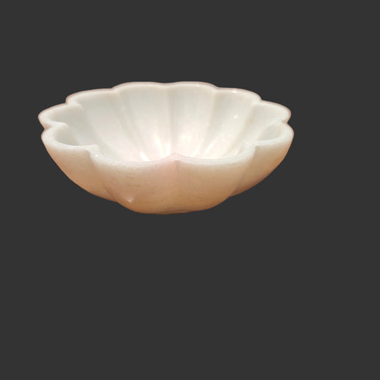 White marble flower bowl top view decorative puja plate India