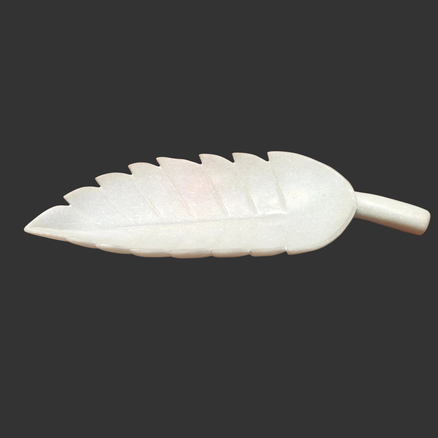 White marble leaf plate hand-carved serrated edge decorative puja and serving tray 15x5x2 inch