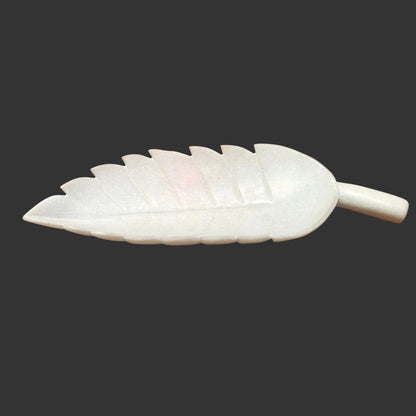 White marble leaf plate hand-carved serrated edge decorative puja and serving tray 15x5x2 inch