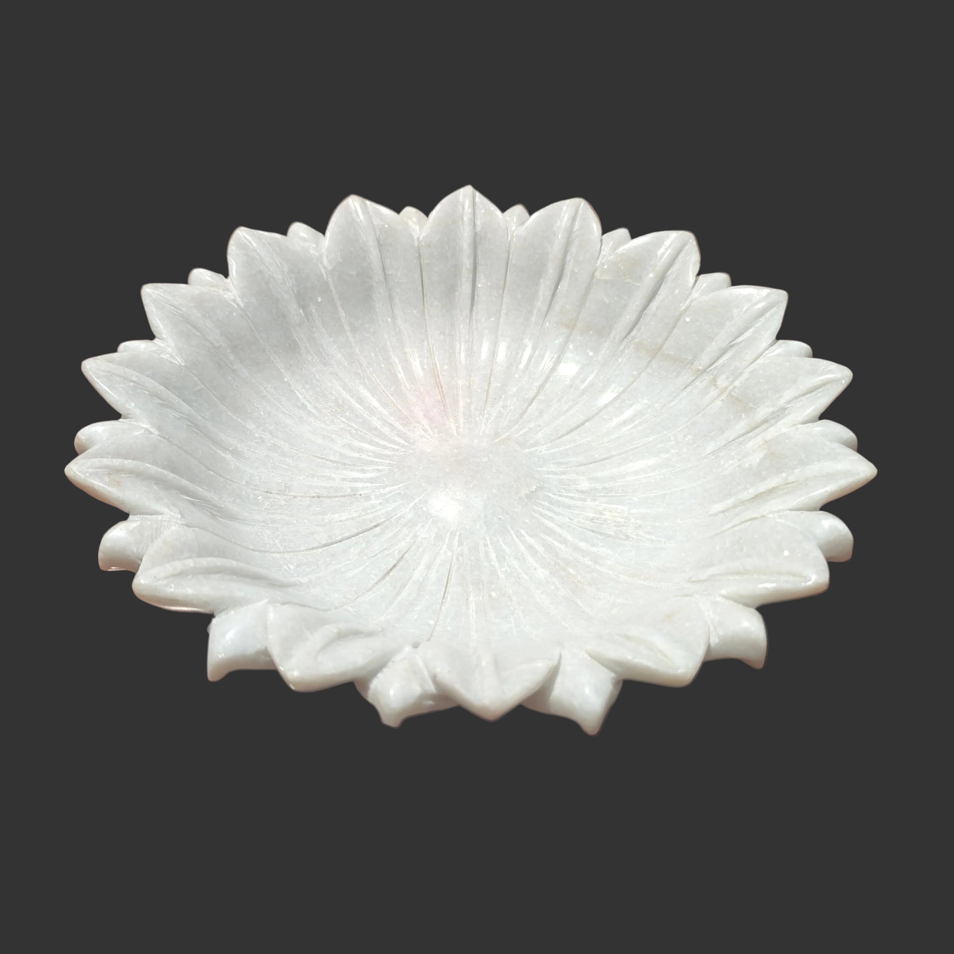 White marble lotus bowl hand-carved decorative puja and fruit bowl 12x12x1.5 inch