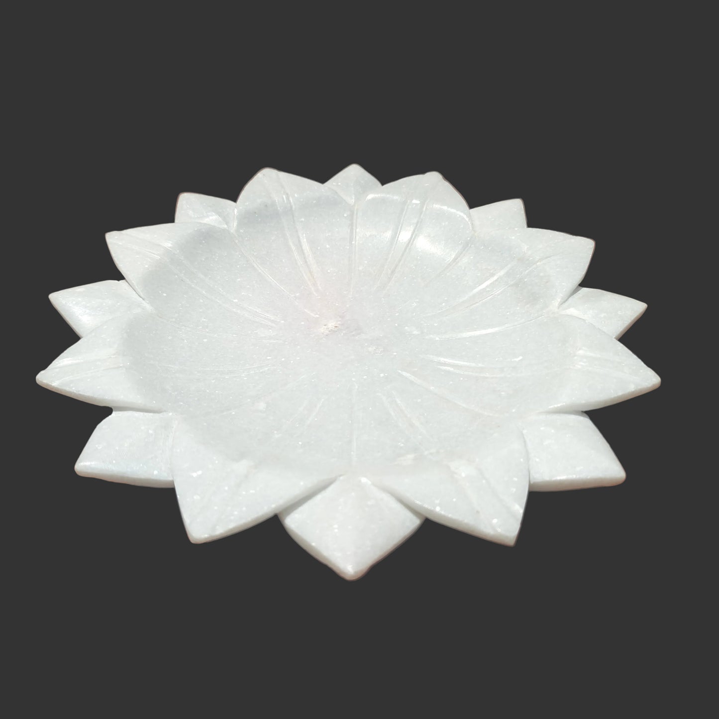 White marble lotus bowl hand-carved decorative puja and fruit bowl 12x12x1.5 inch