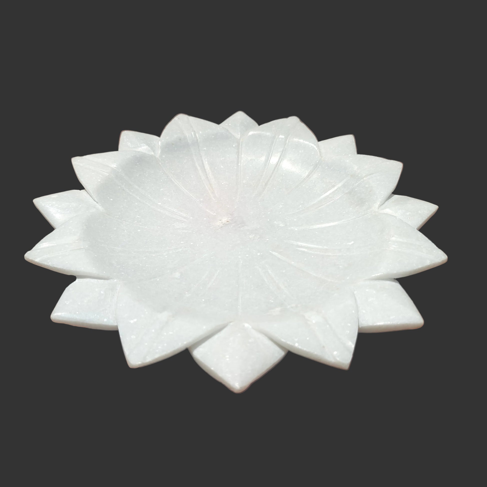 White marble lotus bowl hand-carved decorative puja and fruit bowl 12x12x1.5 inch