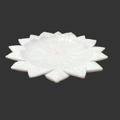 White marble lotus bowl side view hand-carved petal design