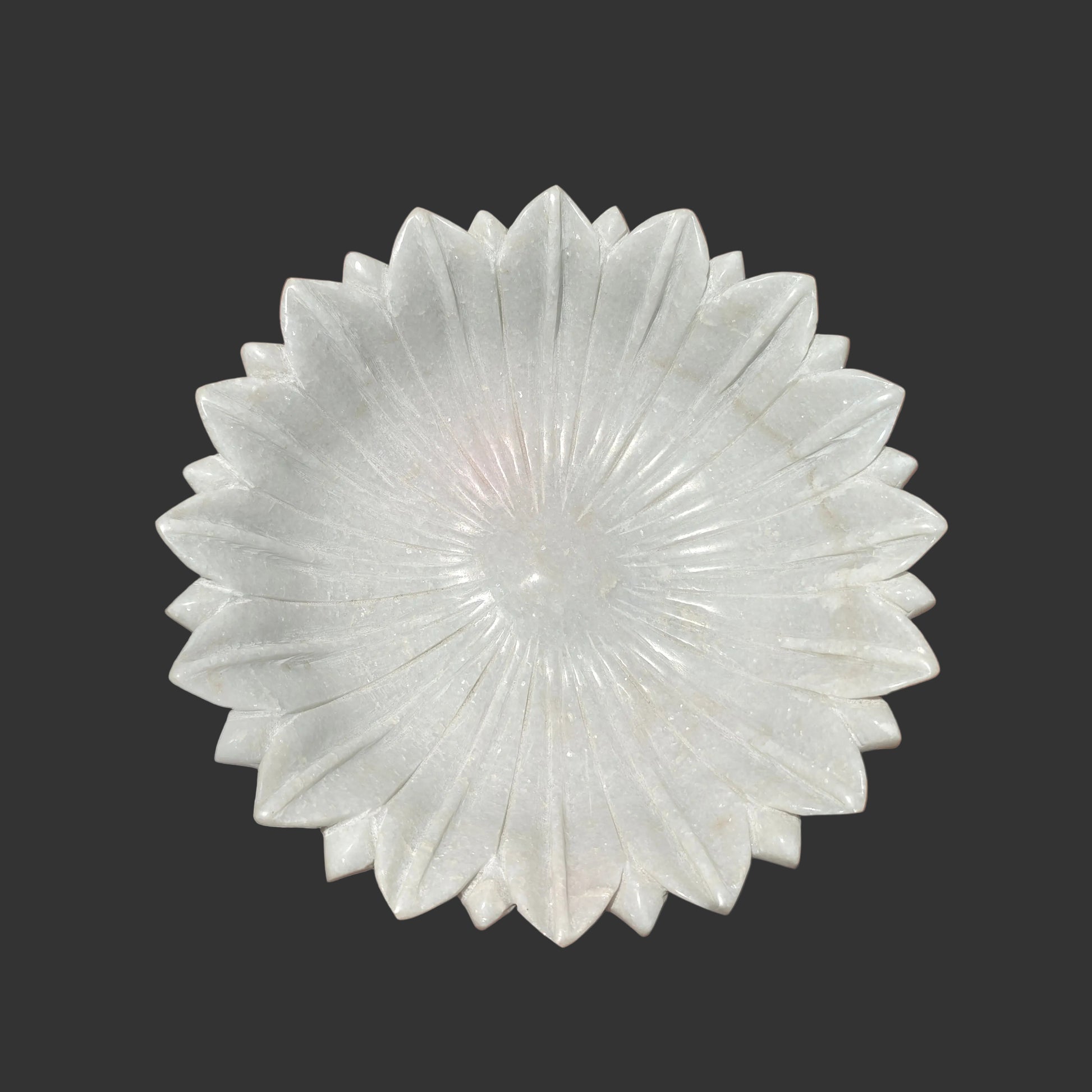 White marble lotus bowl top view decorative puja plate India