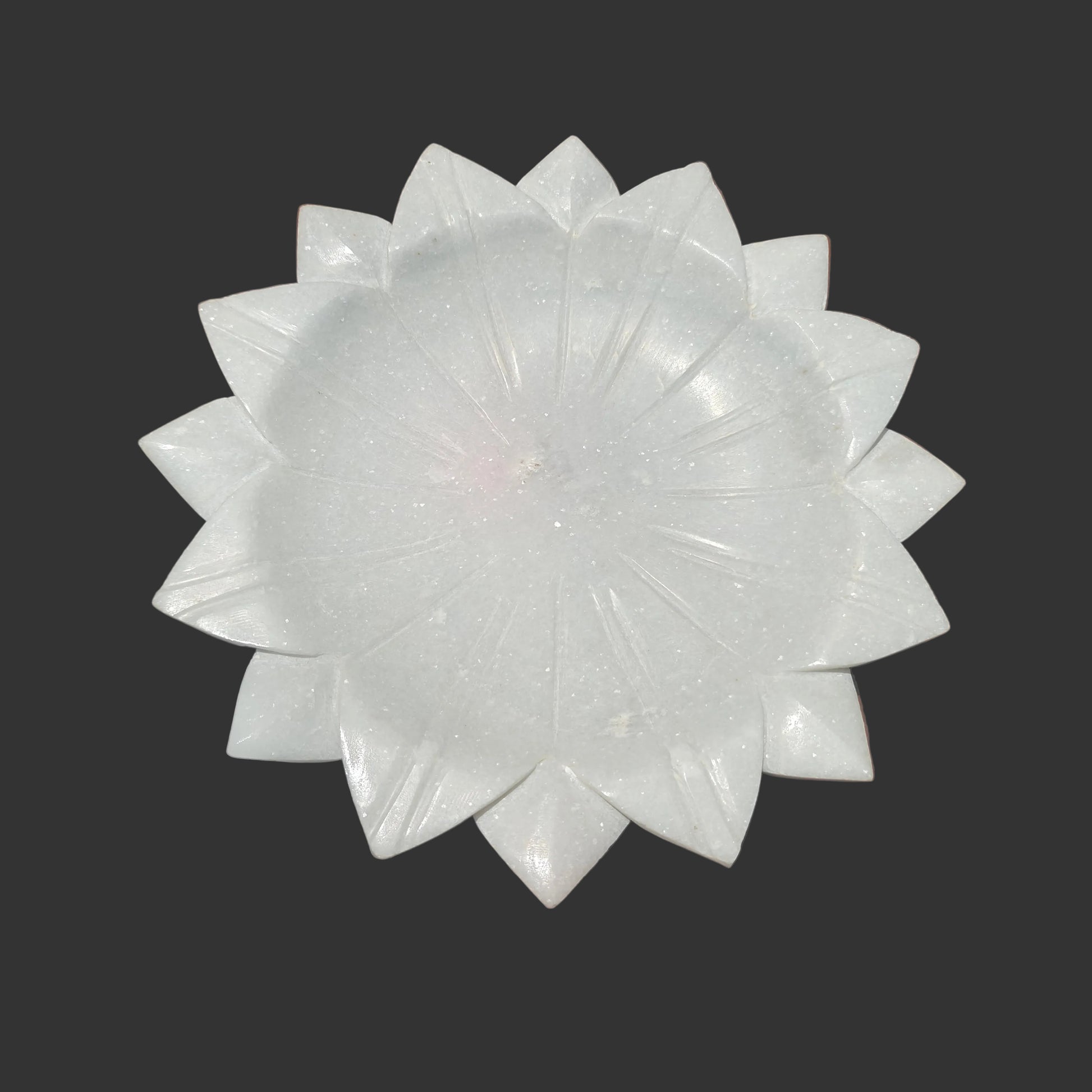White marble lotus bowl top view decorative puja plate India