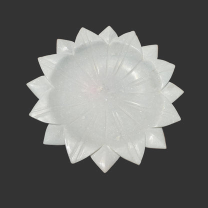 White marble lotus bowl top view decorative puja plate India