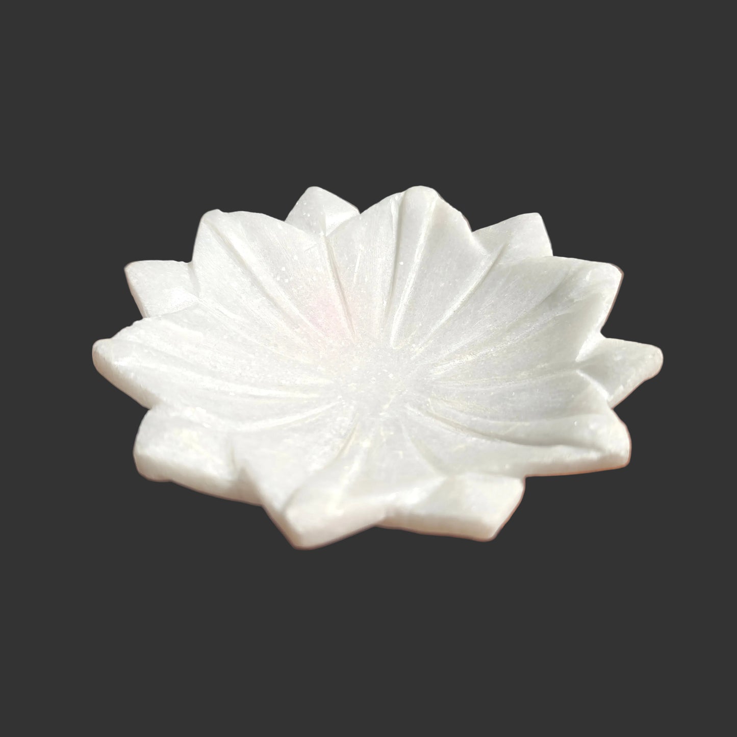 White marble lotus plate hand-carved petal design decorative puja offering plate 5x5x1 inch
