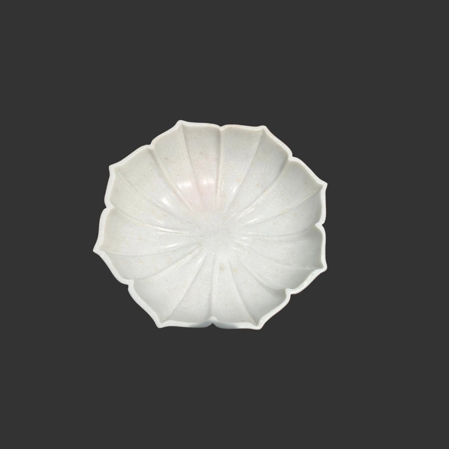 White marble shell bowl 12 inch side view scalloped petal design