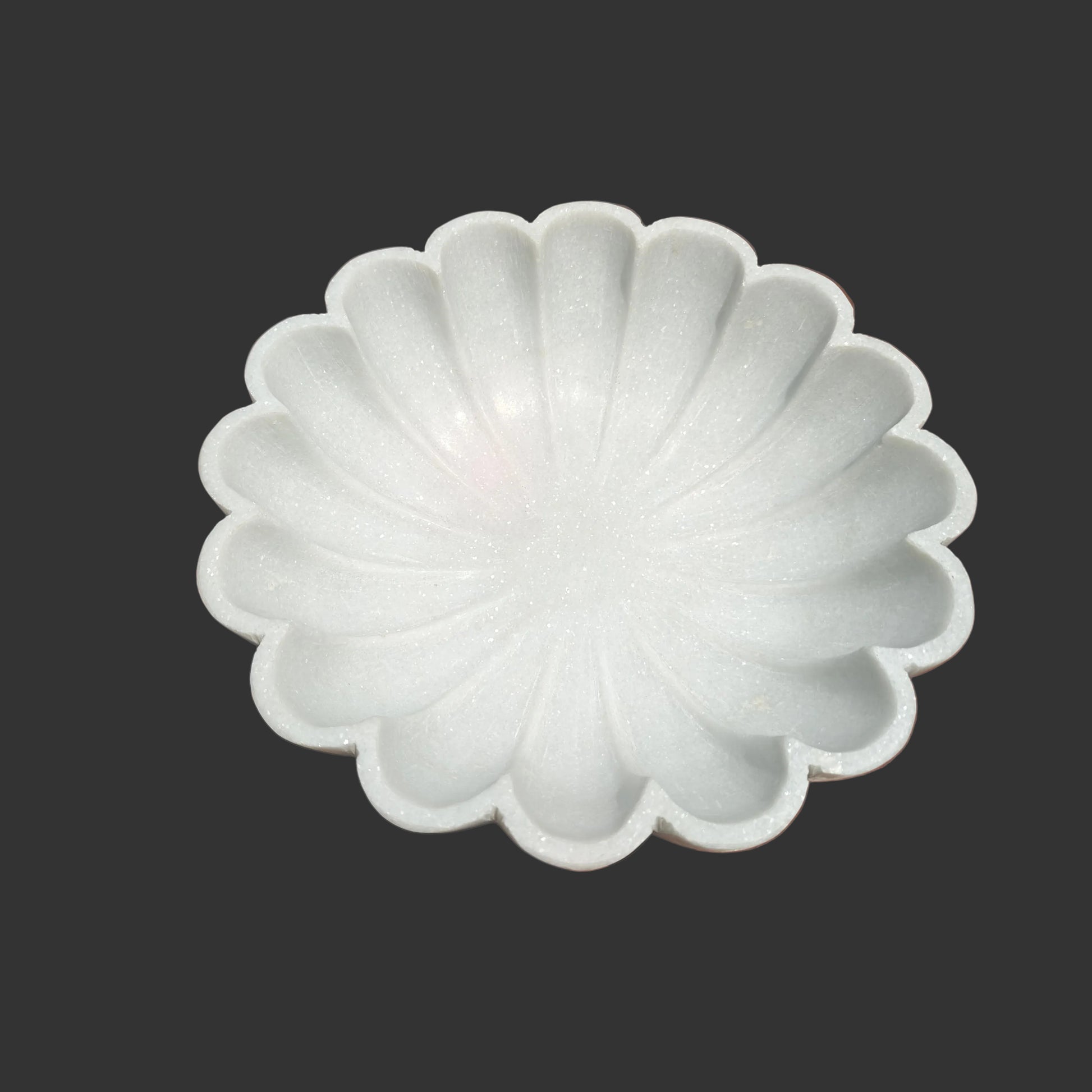 White marble shell bowl 12 inch top view decorative puja plate India