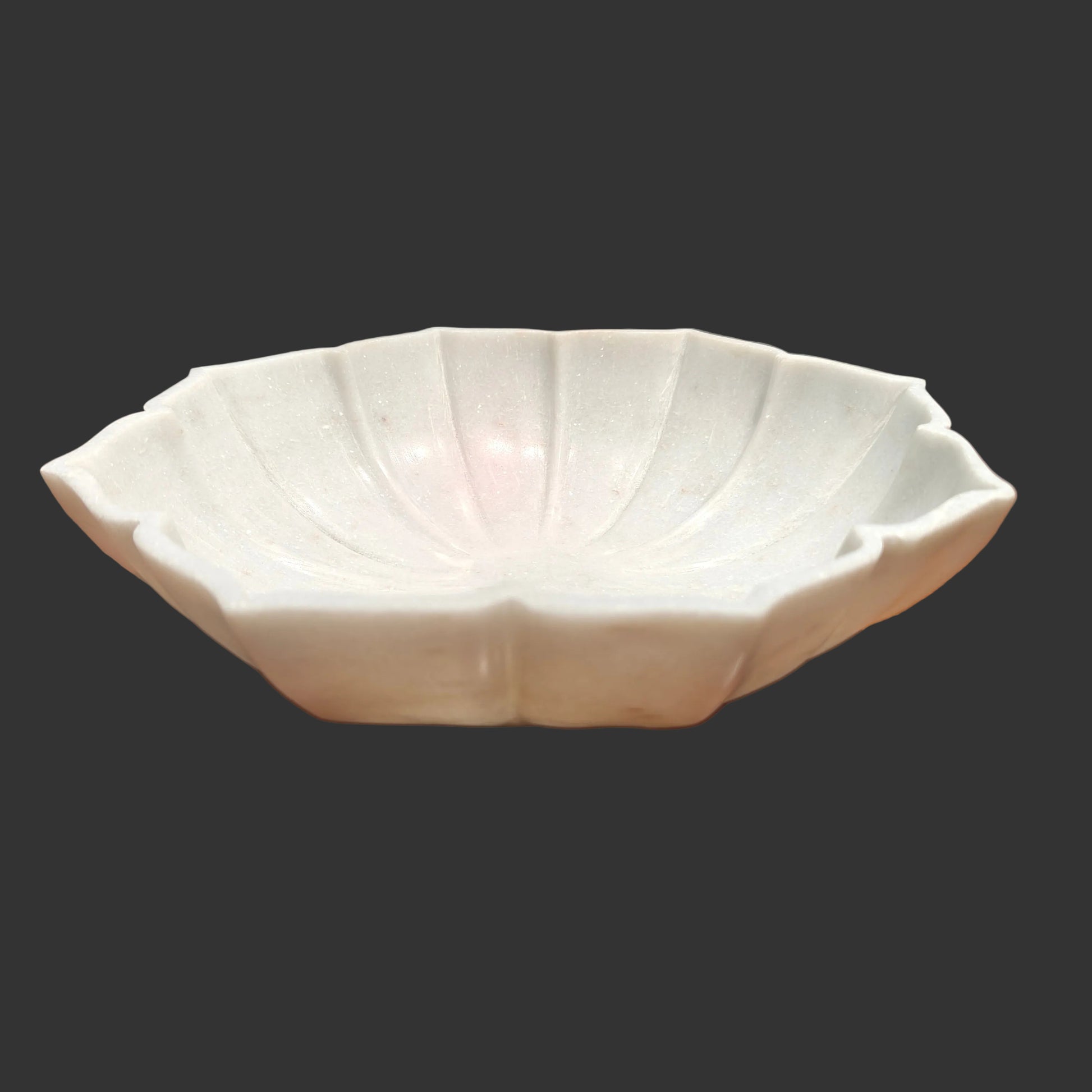 White marble shell bowl 12 inch top view decorative puja plate India