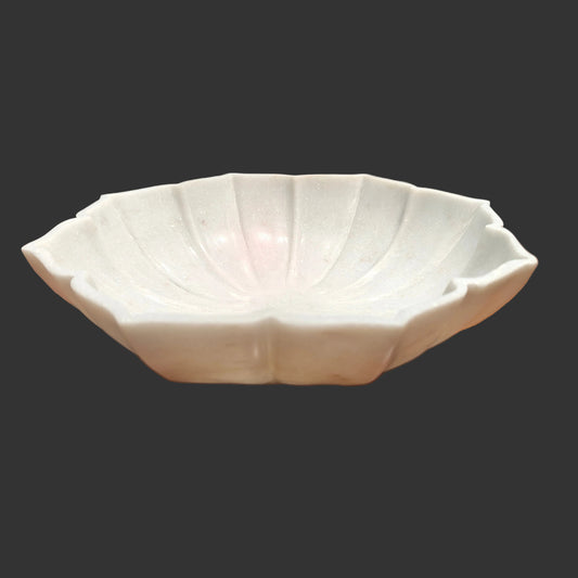 White marble shell bowl 12 inch top view decorative puja plate India