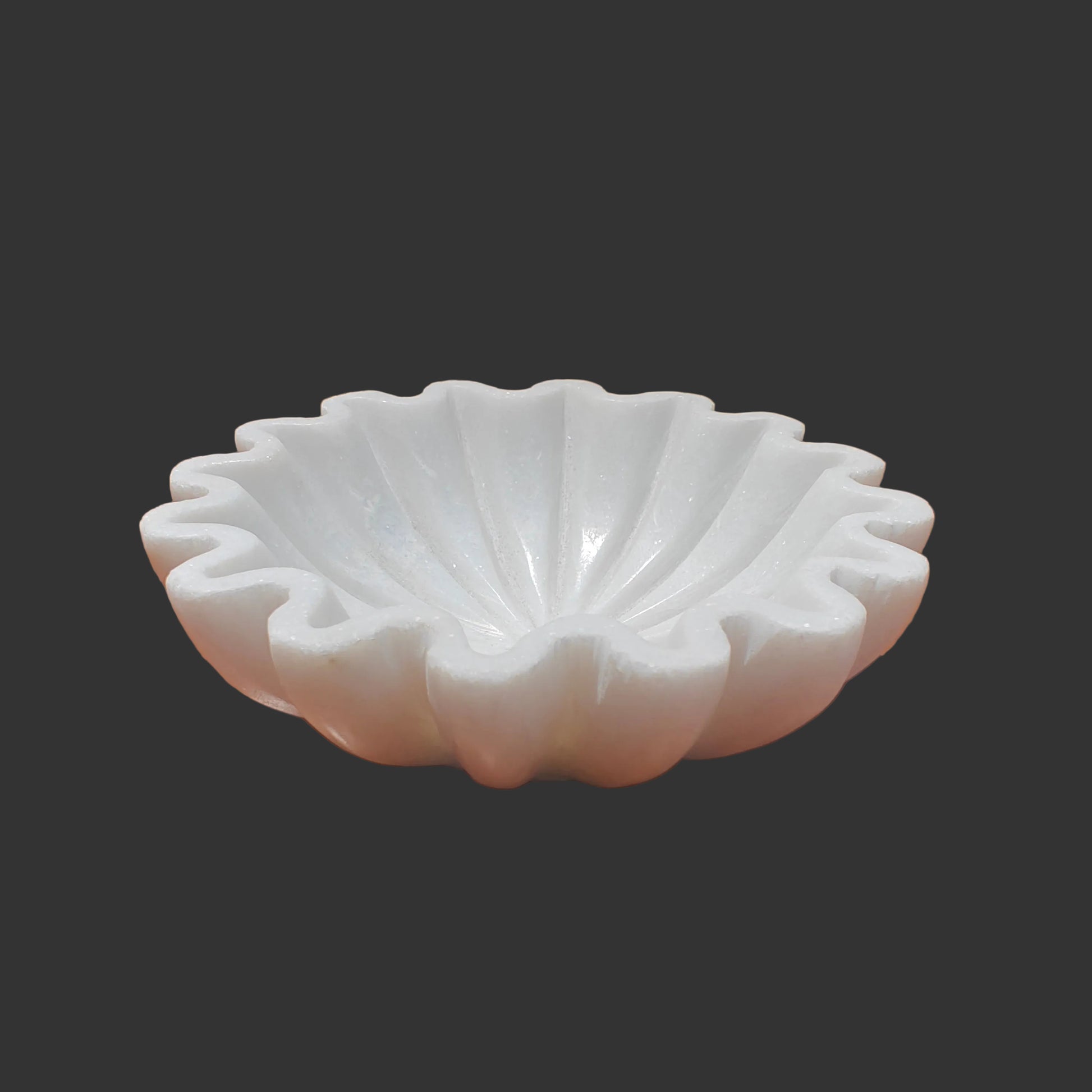 White marble shell bowl 6 inch top view decorative puja plate India