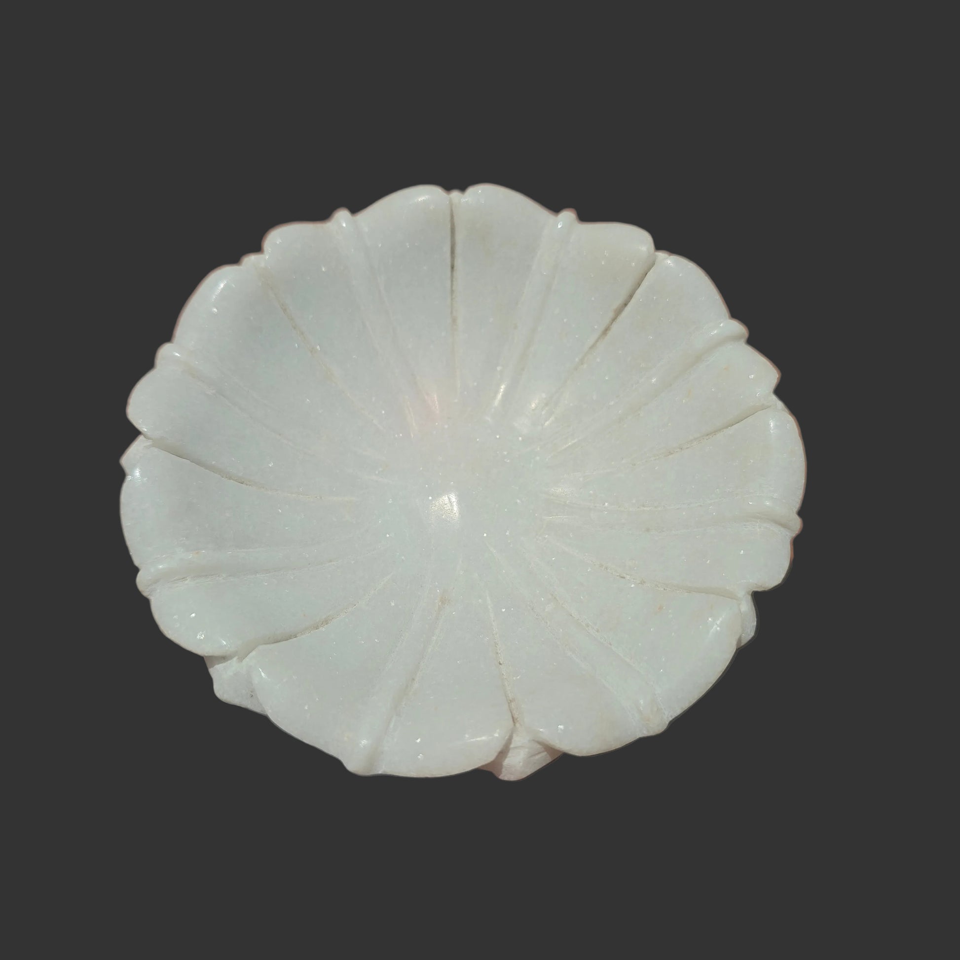 White marble shell bowl 6 inch top view decorative puja plate India