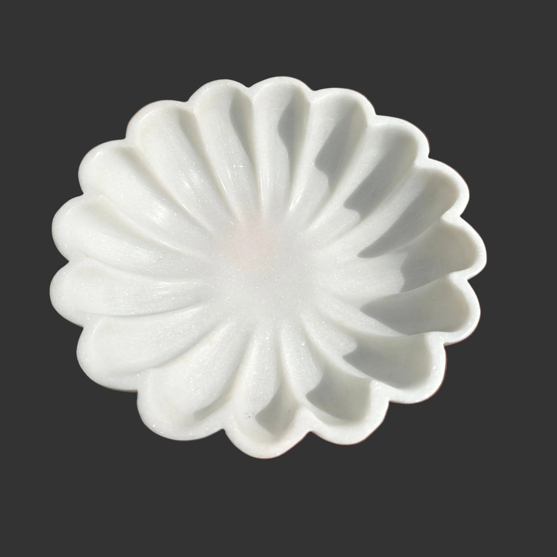 White marble shell bowl small top view decorative puja plate India