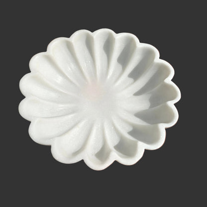 White marble shell bowl small top view decorative puja plate India