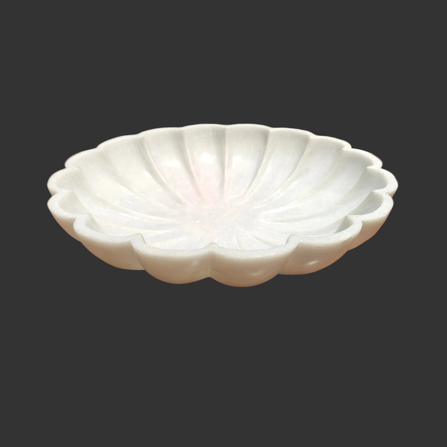 White marble shell bowl top view decorative puja plate India