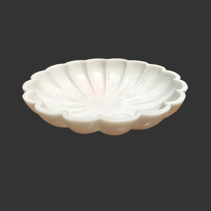 White marble shell bowl top view decorative puja plate India