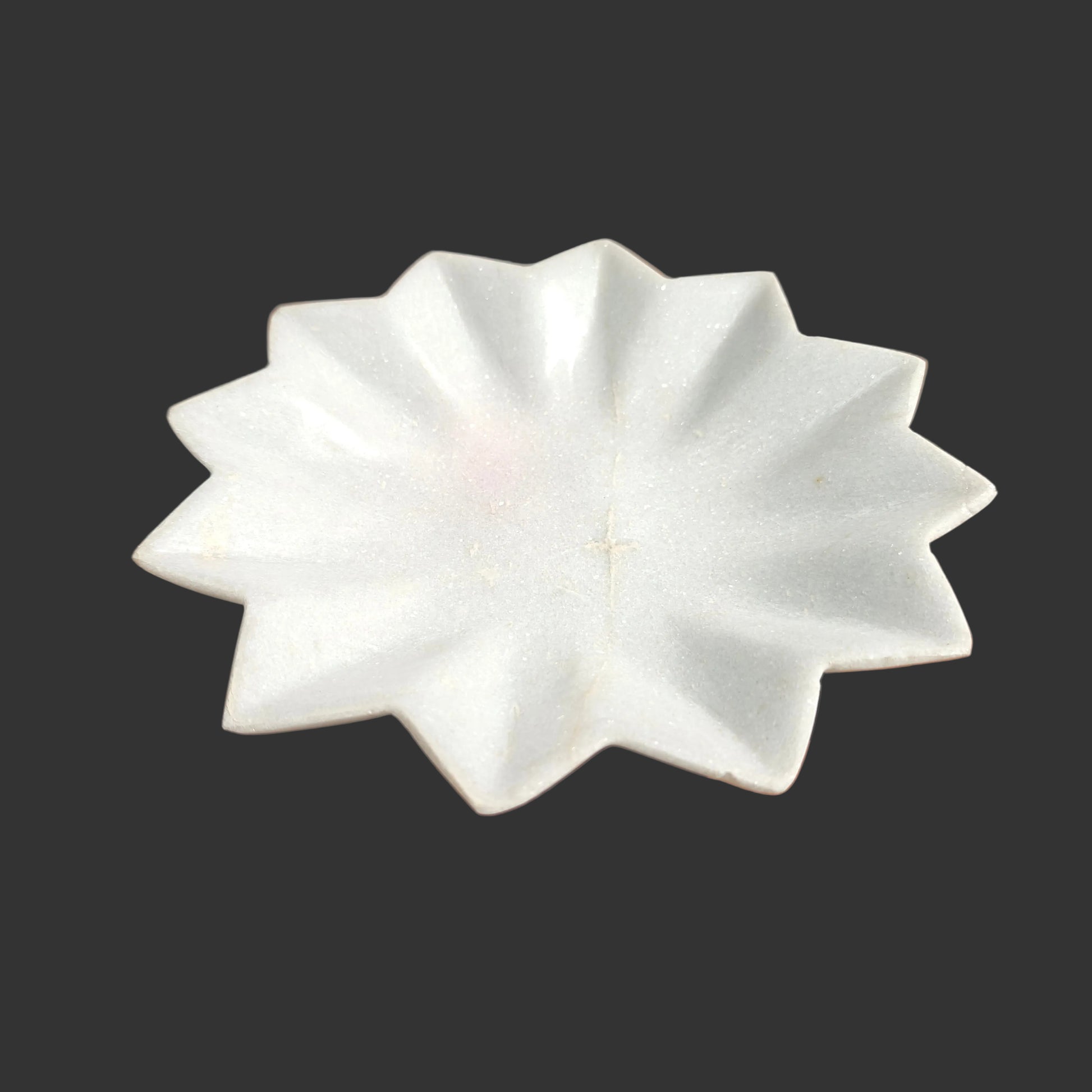 White marble star plate side view flat pointed petal design India